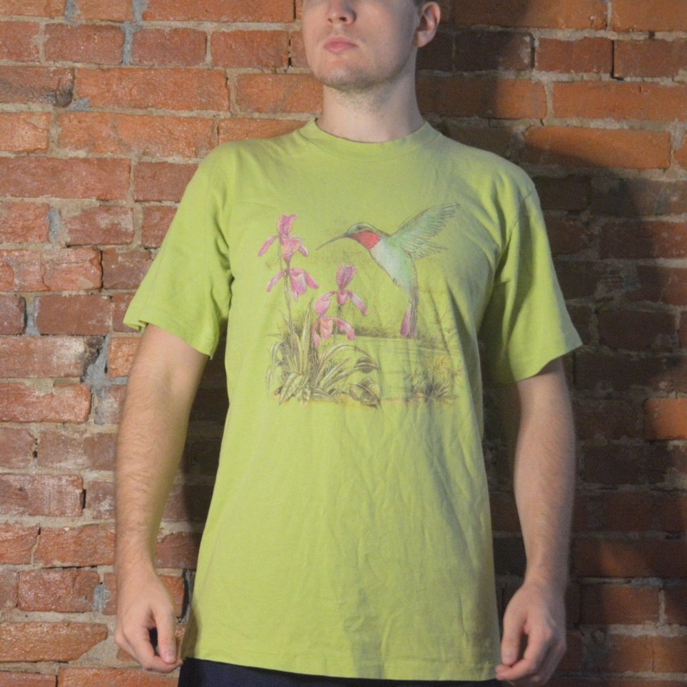 Vintage Lime Green Hummingbird Single-Stitch Shirt